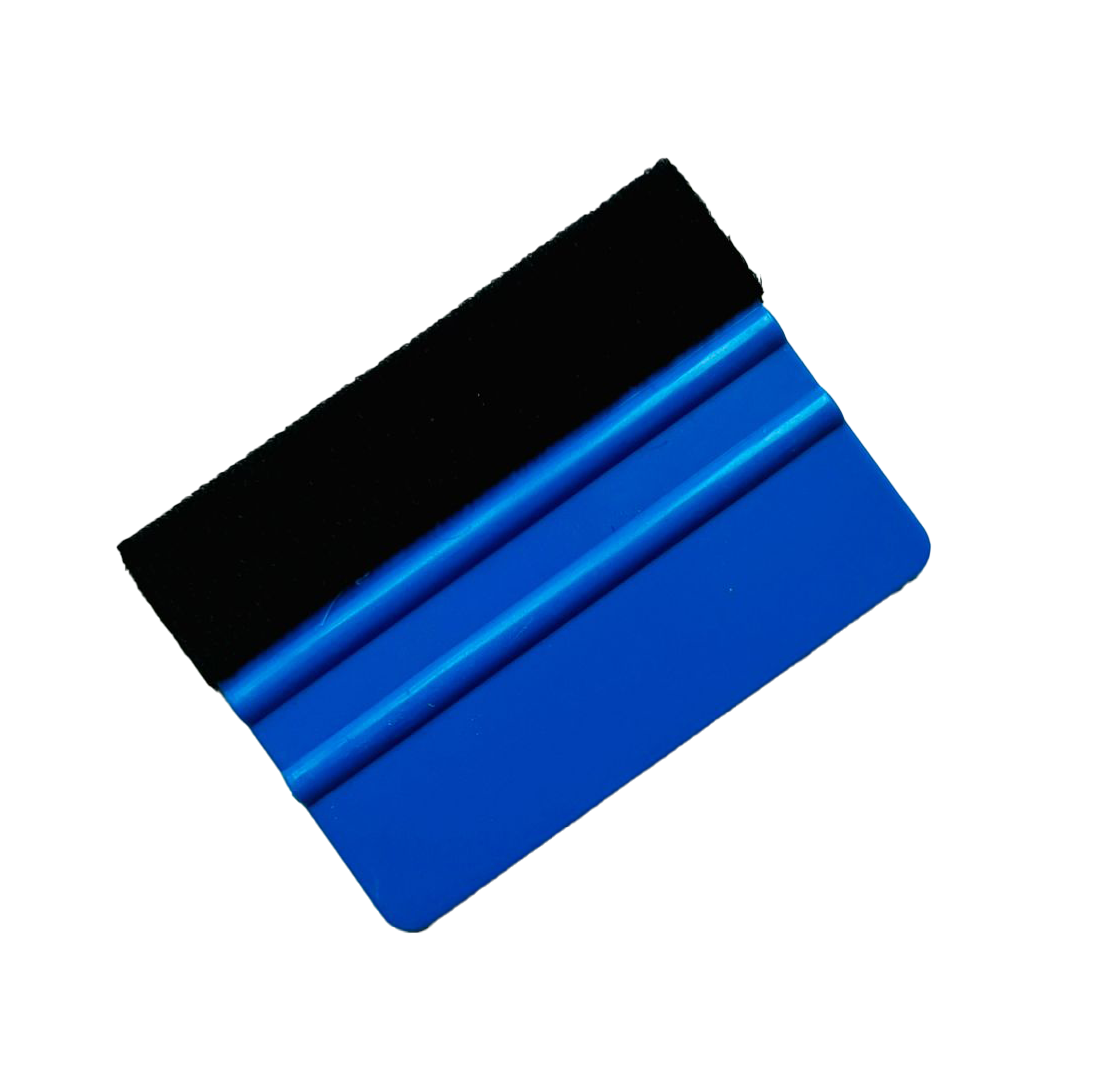 A blue squeegee with a black felt tip for applying wallpaper or vinyl