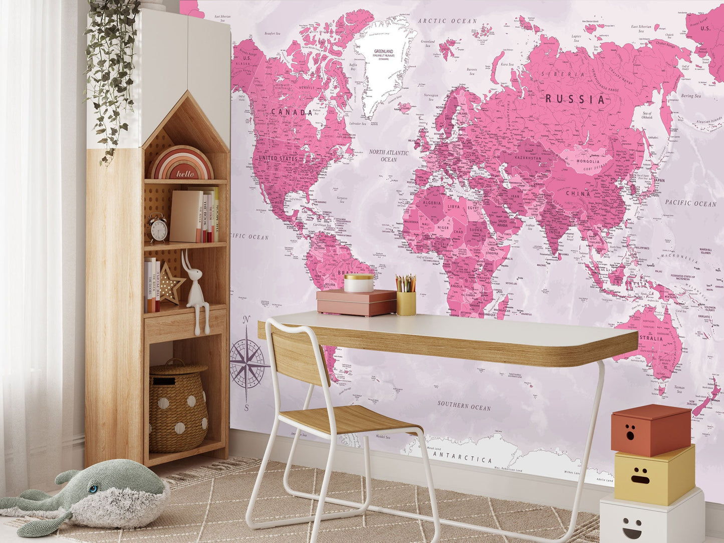 Bright Pink Map Mural