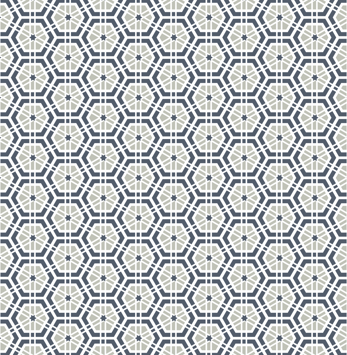 Geometric pattern with hexagonal shapes in blue and gray on a white background