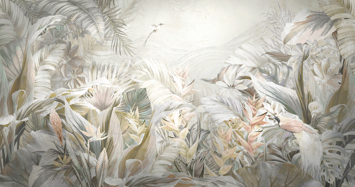Decorative wallpaper with a floral pattern in soft colors