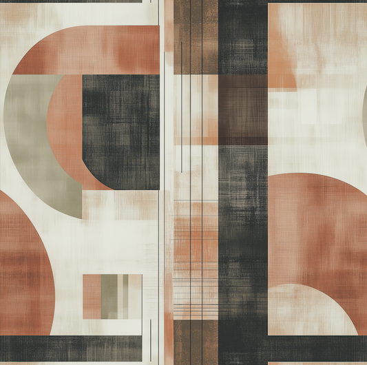 Abstract art piece with geometric shapes in earthy tones.