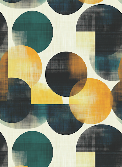 Pattern of geometric shapes with circles in various colors on a textured background