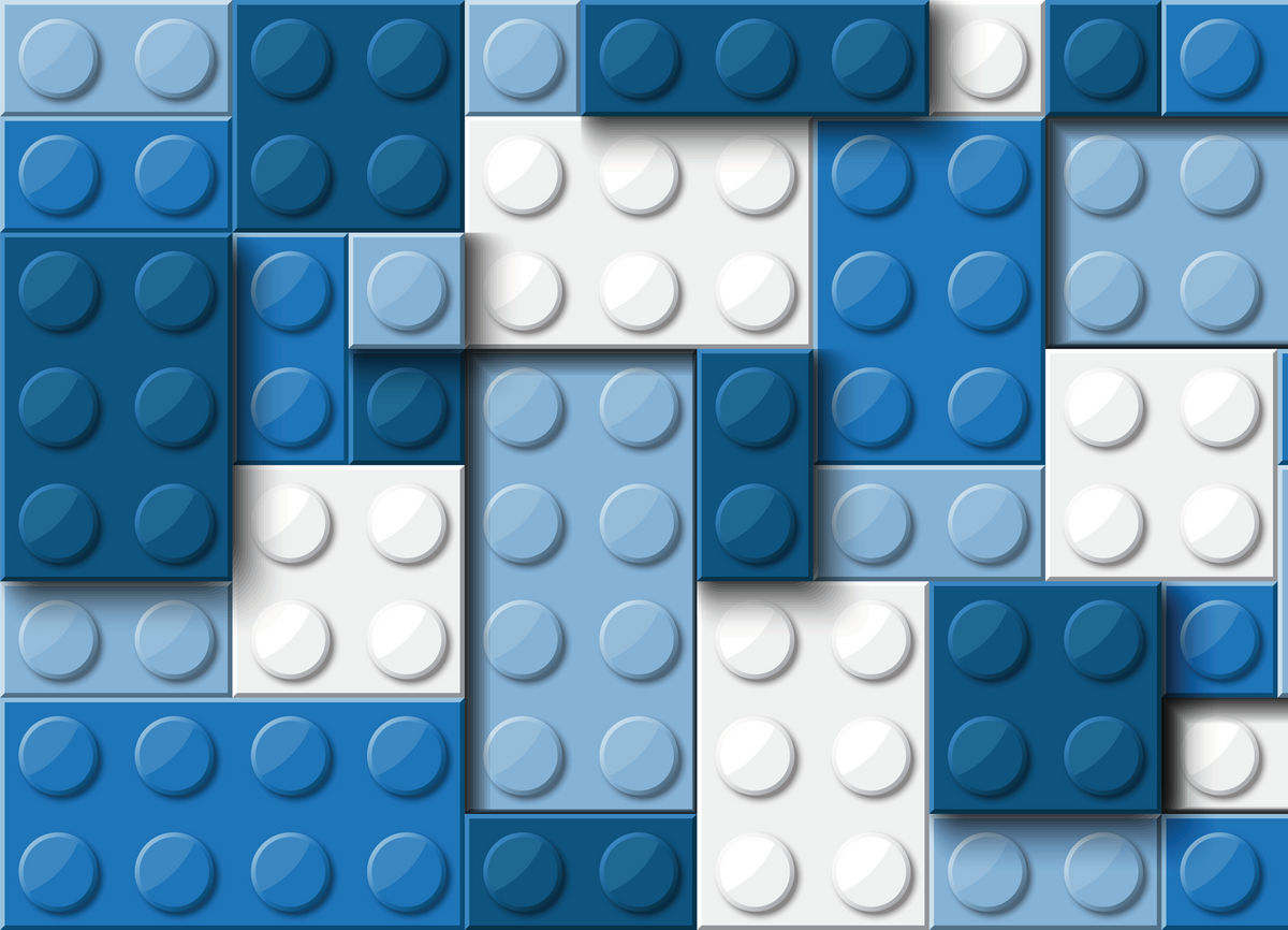 Pattern of blue and white interlocking bricks