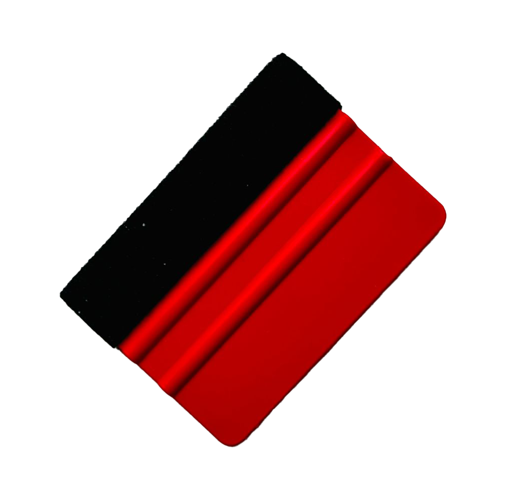 A red squeegee with a black felt tip.