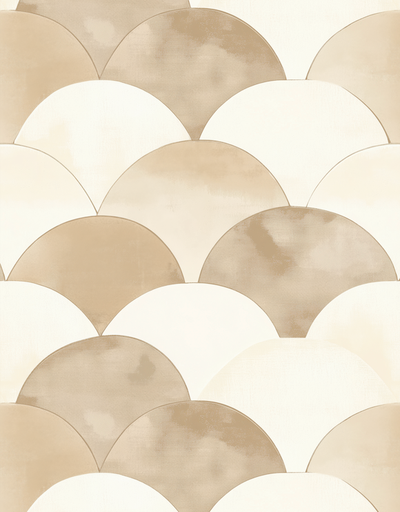 Pattern of beige and white scalloped shapes on a light background