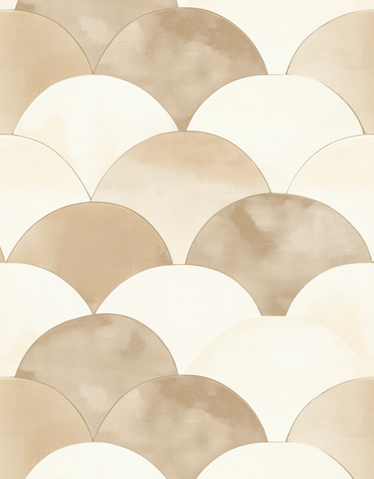 Pattern of beige and white scalloped shapes on a light background