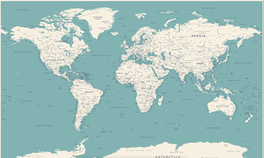 Teal World Map Mural