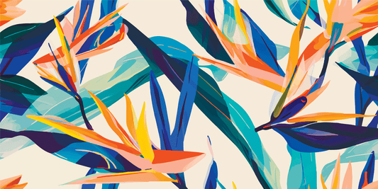 Colorful tropical leaf pattern on a beige background
