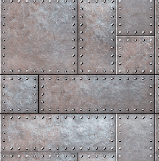 Metallic panel with rivets and a textured surface