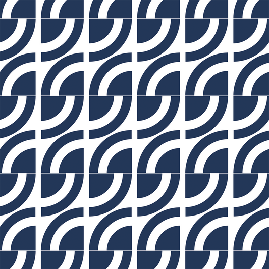 Pattern of blue and white curved lines on a geometric grid