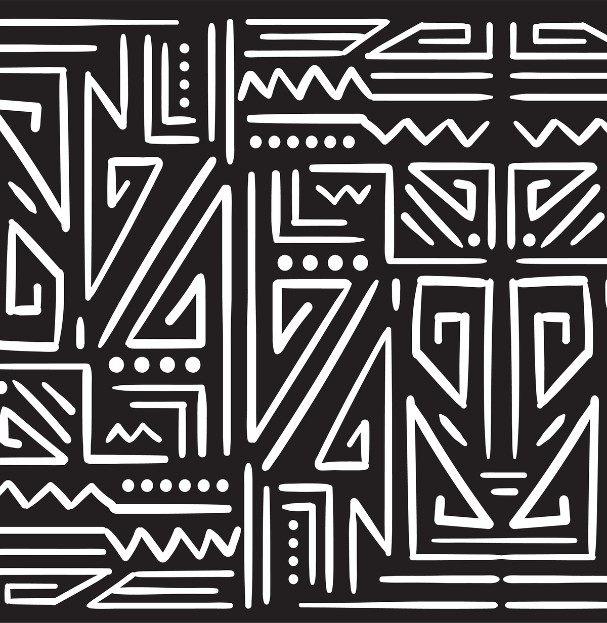 Black and white geometric pattern on a black background