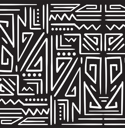 Black and white geometric pattern on a black background