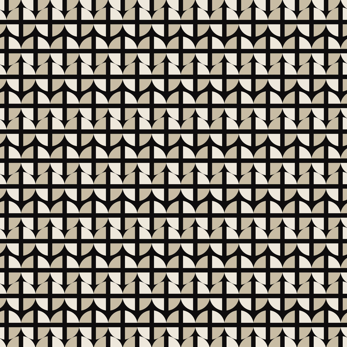 Pattern of black and beige triangles on a geometric grid background