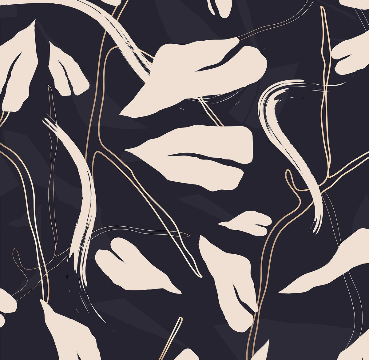 Abstract pattern of beige leaves on a dark background
