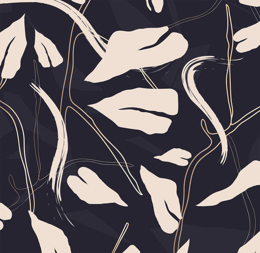 Abstract pattern of beige leaves on a dark background