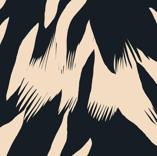 Pattern of palm leaves in beige on a black background