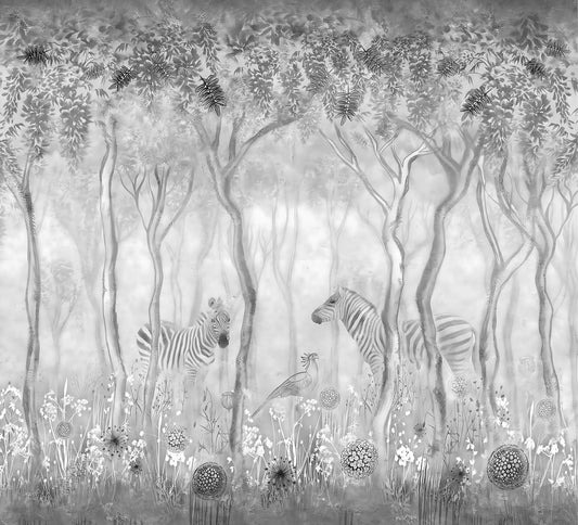 Bokeh Zebras in Forest Mural