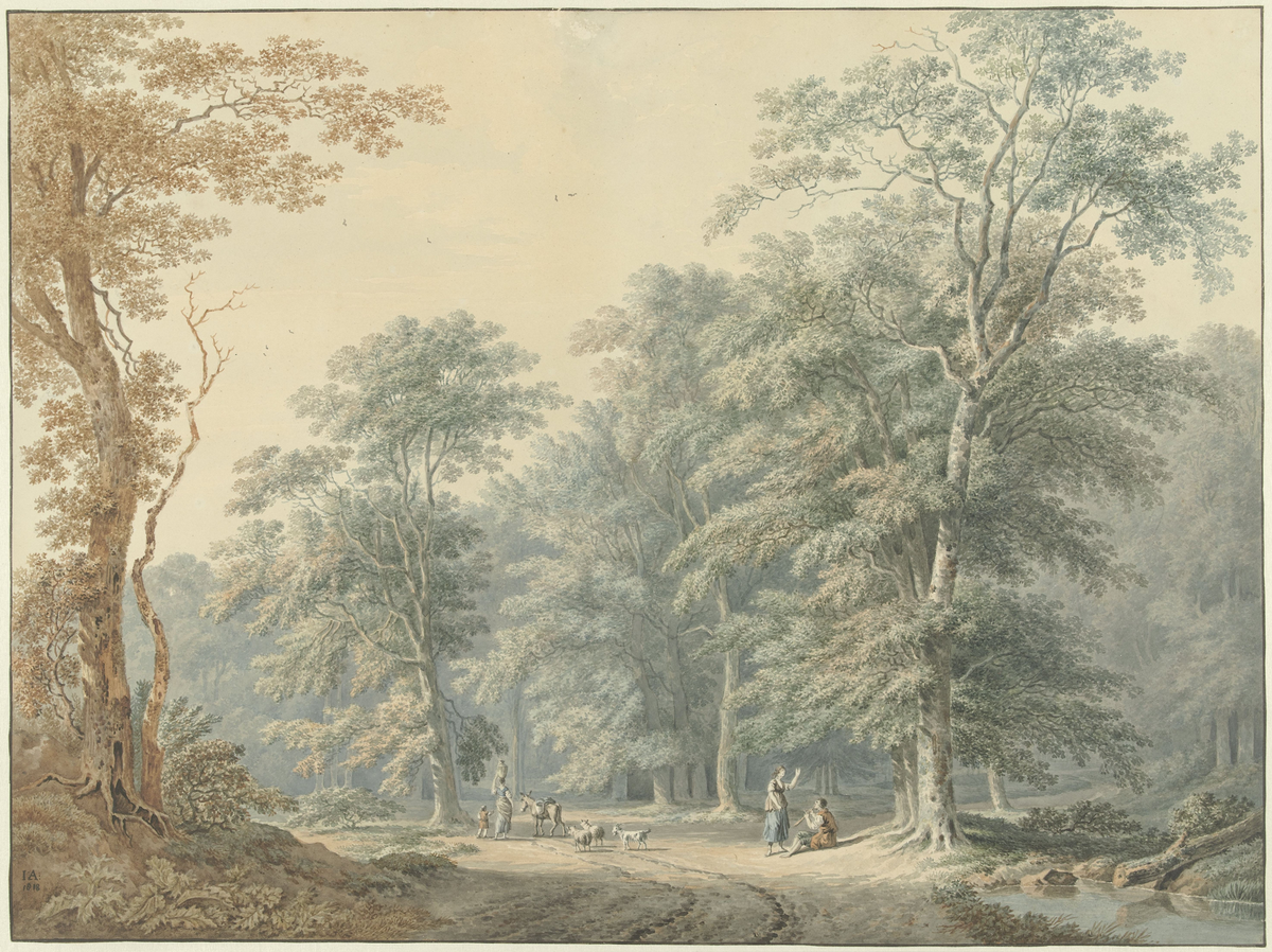 Landscape with trees and people in a park