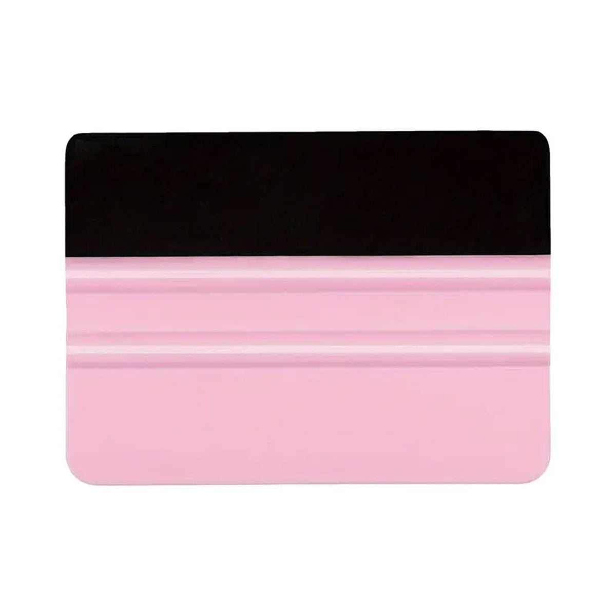 A pink squeegee with a black felt tip, used for applying wallpaper or vinyl.