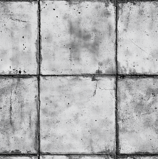Square concrete tiles with a grid pattern