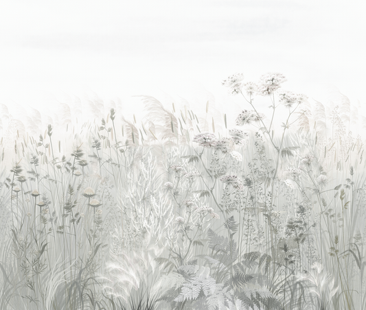 Frosty glass effect with plants and flowers on a white background