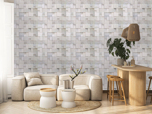 A stylish interior featuring 3d grey cladding wallpaper with a floral pastel flower design on the walls, showcasing a modern and elegant decor.