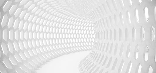 Abstract white geometric pattern with a tunnel-like effect