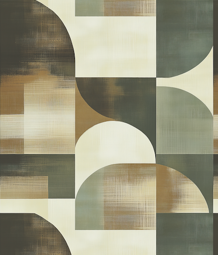 Abstract geometric pattern with circular and square shapes in earthy tones.