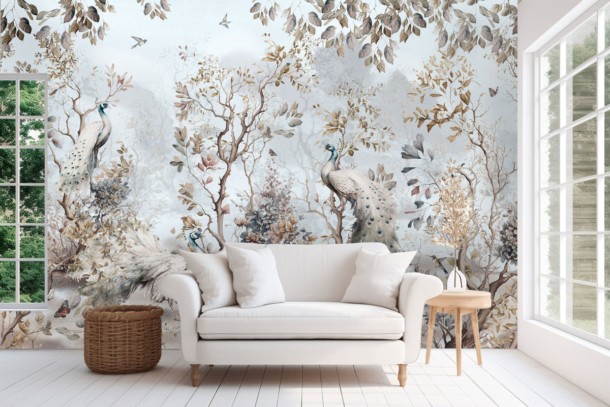 Chinoiserie Peacock Garden Mural