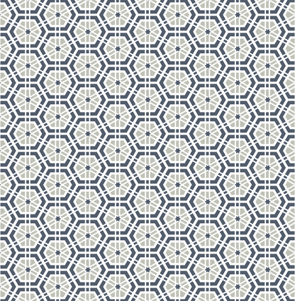 Geometric pattern with hexagonal shapes in blue and gray on a white background