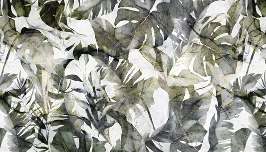 Pattern of green and gray leaves on a textured background