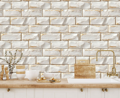 Ivory Ornate Brick Wallpaper