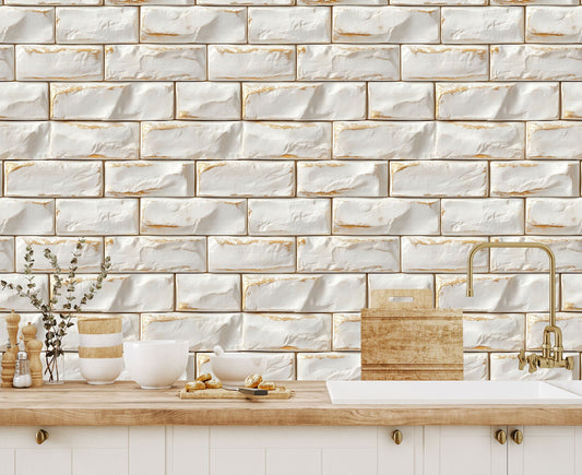 Ivory Ornate Brick Wallpaper