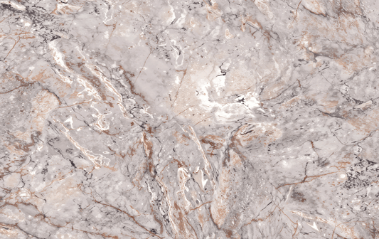 Close-up of a marble-like stone surface with gray and beige tones.