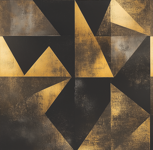 Geometric pattern with gold and black triangles on a textured background