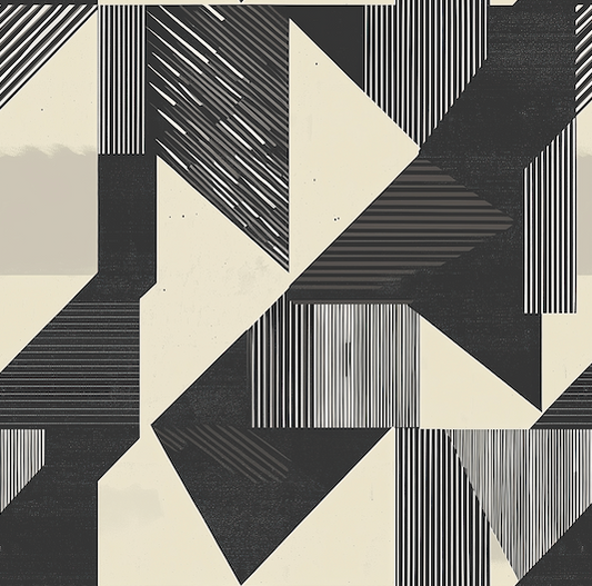 Geometric pattern with black and white stripes on a beige background