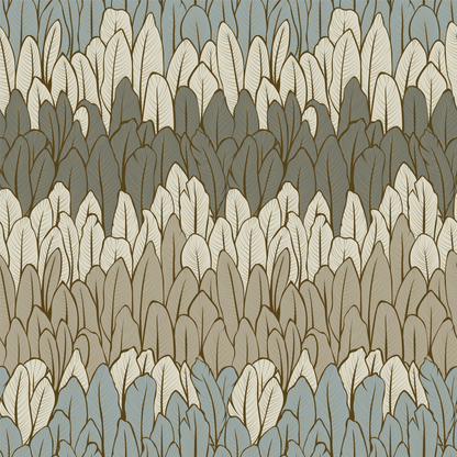 Pattern of stylized trees in various shades of green and brown.