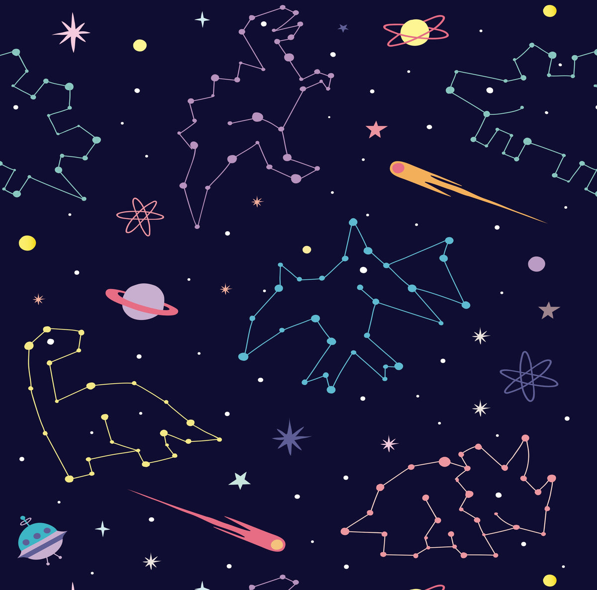 Colorful constellation pattern on a dark blue background