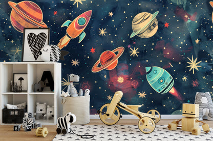 Retro Rockets Mural