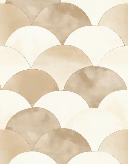 Pattern of beige and white scalloped shapes on a light background