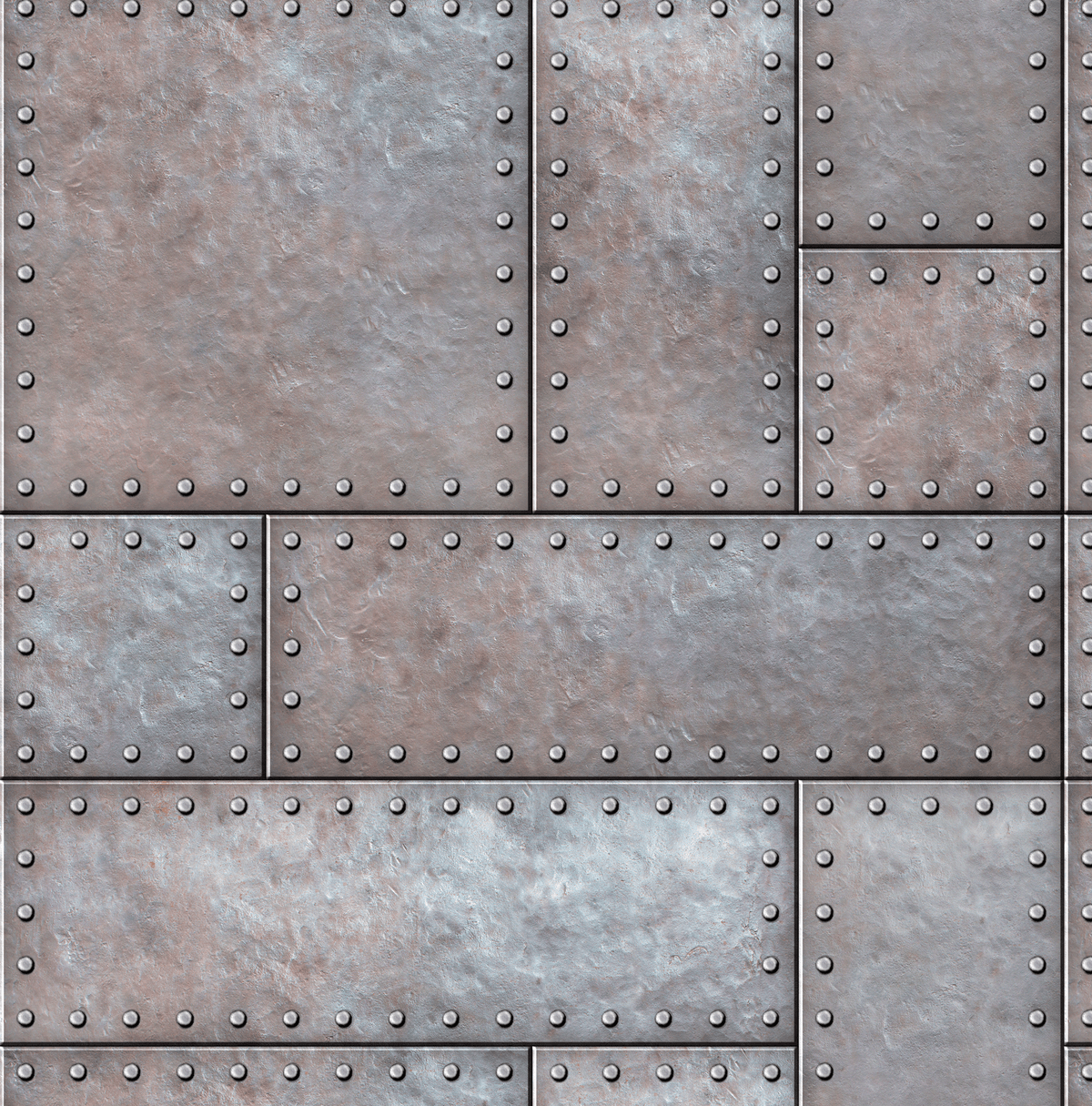 Metallic panel with rivets and a textured surface