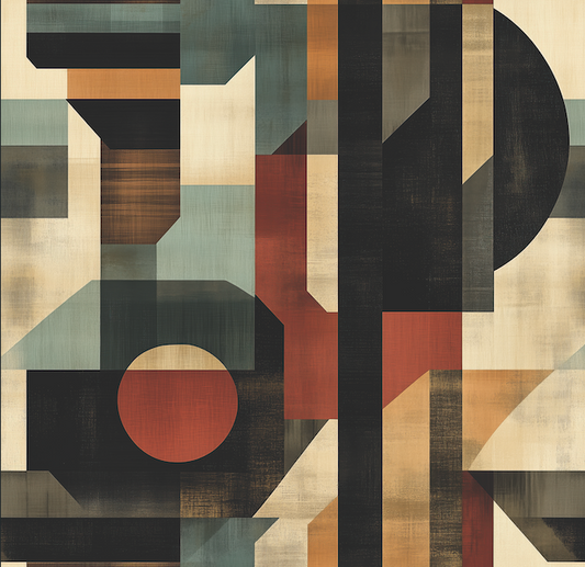 Abstract geometric design with various shapes and colors on a textured background