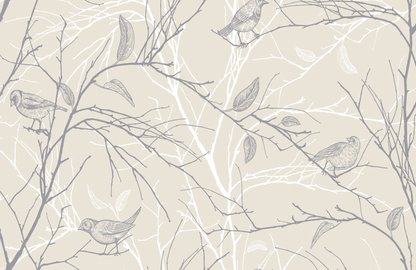 Pattern of birds and branches on a light background
