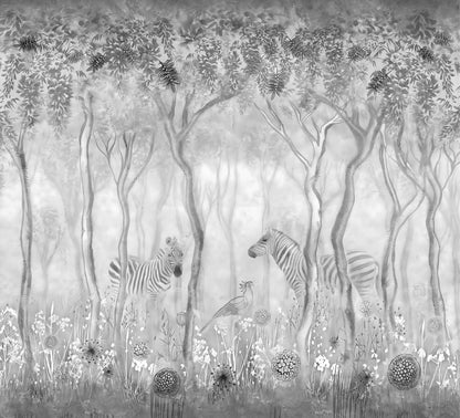 Bokeh Zebras in Forest Mural