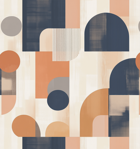 Geometric pattern with shapes in various colors on a light background